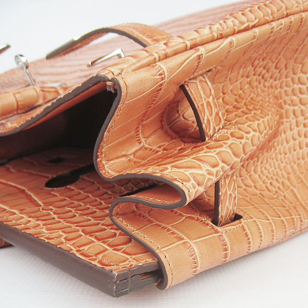 High Quality Fake Hermes Birkin 35CM Crocodile Veins Leather Bag Orange 6089 - Click Image to Close